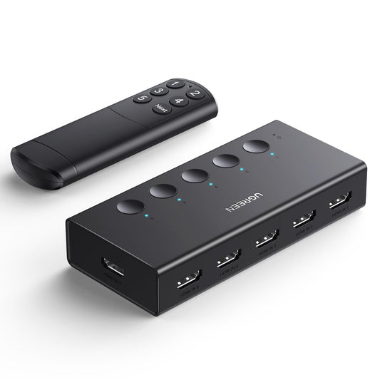 UGREEN HDMI Switch 5 in 1 Out 4K@60Hz, HDMI 2.0 Switcher 5 Port with IR Remote Selector Box 4K HDR 3D Dolby Vision Atmos CEC HDCP2.2, Compatible with PS5 4 3 Xbox Switch TV Black