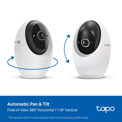 Tapo 4K 8MP Pan/Tilt Indoor Security Camera for Baby Monitor, No Monthly Fee, Pet Camera w/Motion Detect and Track, SD/Cloud Storage, Works w/Alexa, Google, and Samsung (Tapo C260)