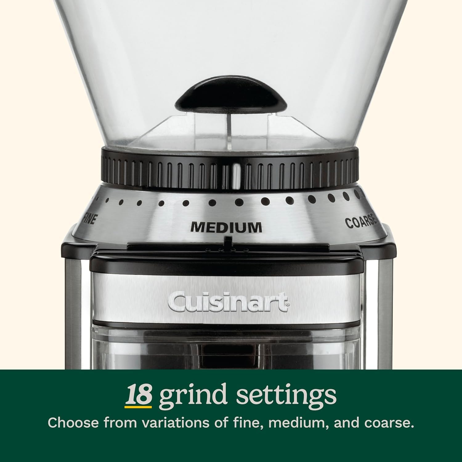 Cuisinart Electric Coffee Grinder, One-Touch Automatic Burr Coffee Grinder with 18-Position Grind Selector, Cup Size Selector for 4 – 18 Cups (DBM-8C)