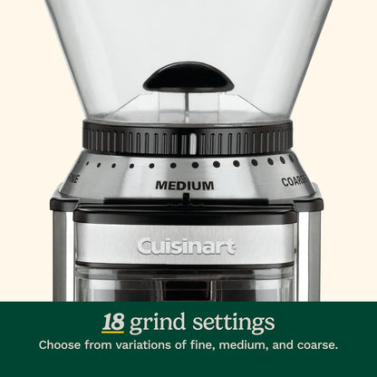 Cuisinart Electric Coffee Grinder, One-Touch Automatic Burr Coffee Grinder with 18-Position Grind Selector, Cup Size Selector for 4 – 18 Cups (DBM-8C)