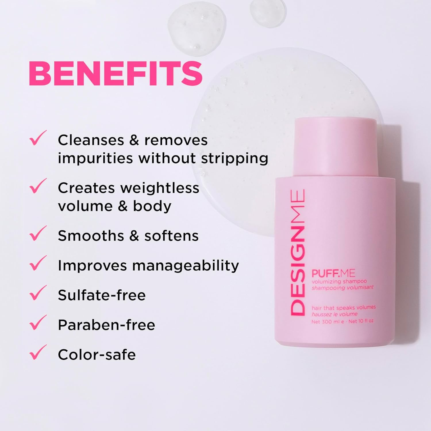 Design.Me PUFF.ME Volumizing Shampoo | Adds Body, Bounce & Volume for Fuller, Thicker Hair| For Fine & Medium Hair | Boosts Shine | Color-Safe, Lightweight Formula | Vegan, Paraben & Sulfate Free - Available at All In One Marketplace Canada