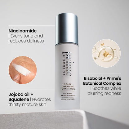 Prime Prometics Color Changing Foundation for Mature Women – Instantly Adapts to Your Skin Tone – Buildable Light-to-Medium Coverage – 12-Hour Wear – Natural Dewy Finish – Hypoallergenic - Available at All In One Marketplace Canada