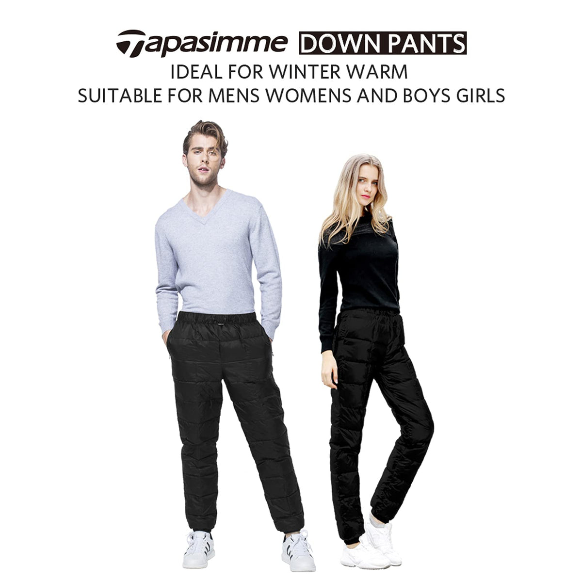 Tapasimme Men, Women Winter Warm Loose Utility Down Pants Sassy High Waisted Nylon Compression Snow Trousers (Large, Black) 🍁 All In One Marketplace Canada