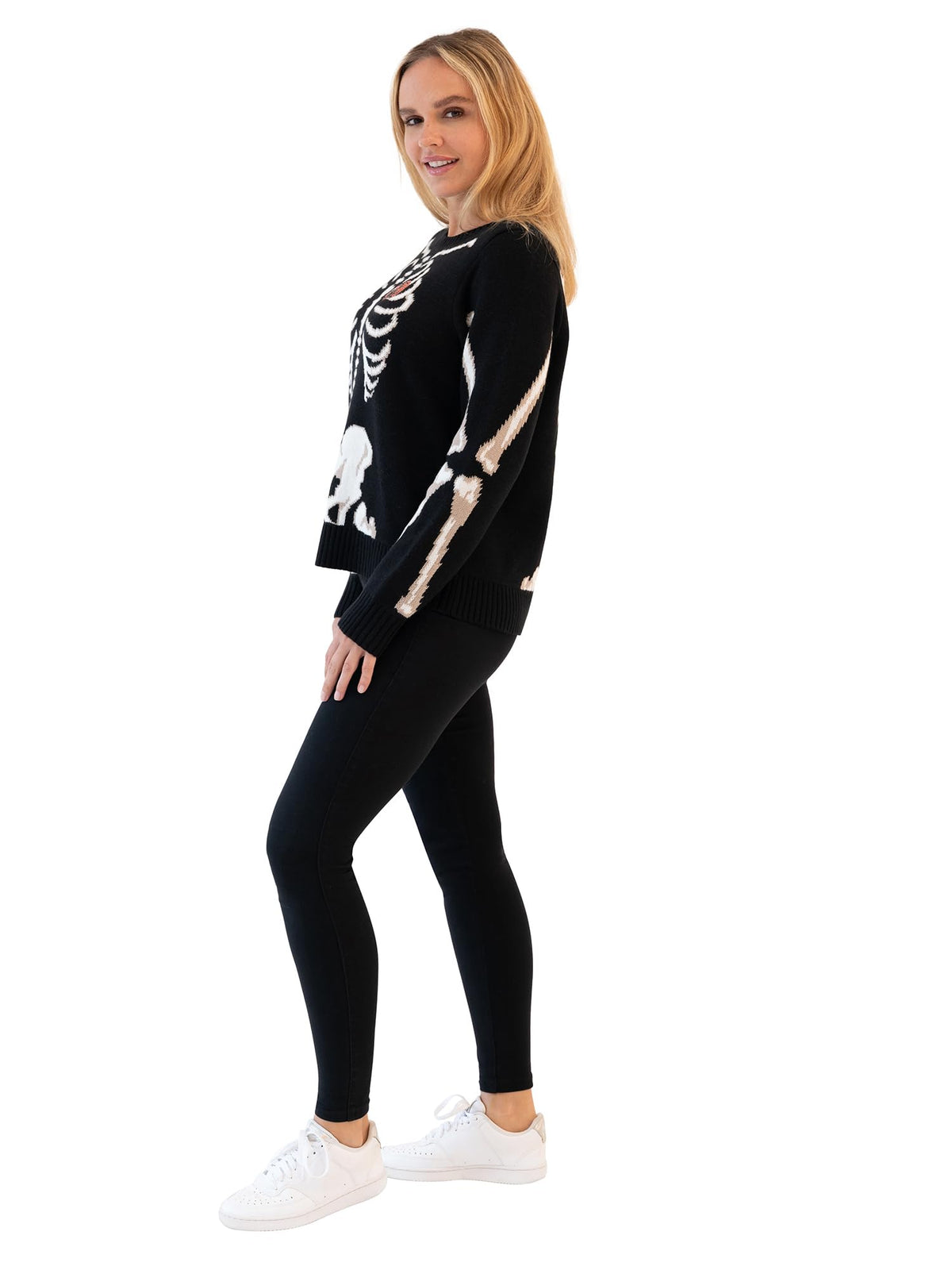 Blizzard Bay Women's Halloween Crew Neck, Long Sleeve, Sweater, Black Skeleton, Small