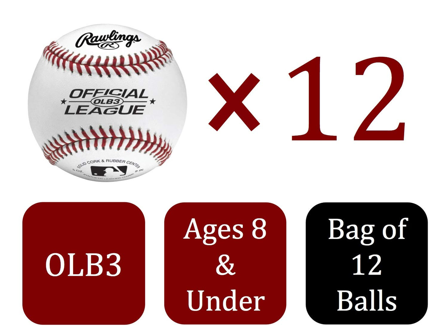 Rawlings OLB3 Recreational Use Baseballs, Pack of 12 Rawlings