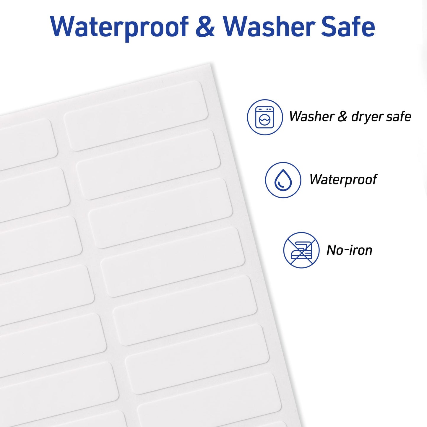 AVERY No Iron Clothing Labels, Washer & Dryer Safe, Writable Fabric Labels, 54 Labels, 1 Pack (40720), White, 1/2"x1-3/4" Avery