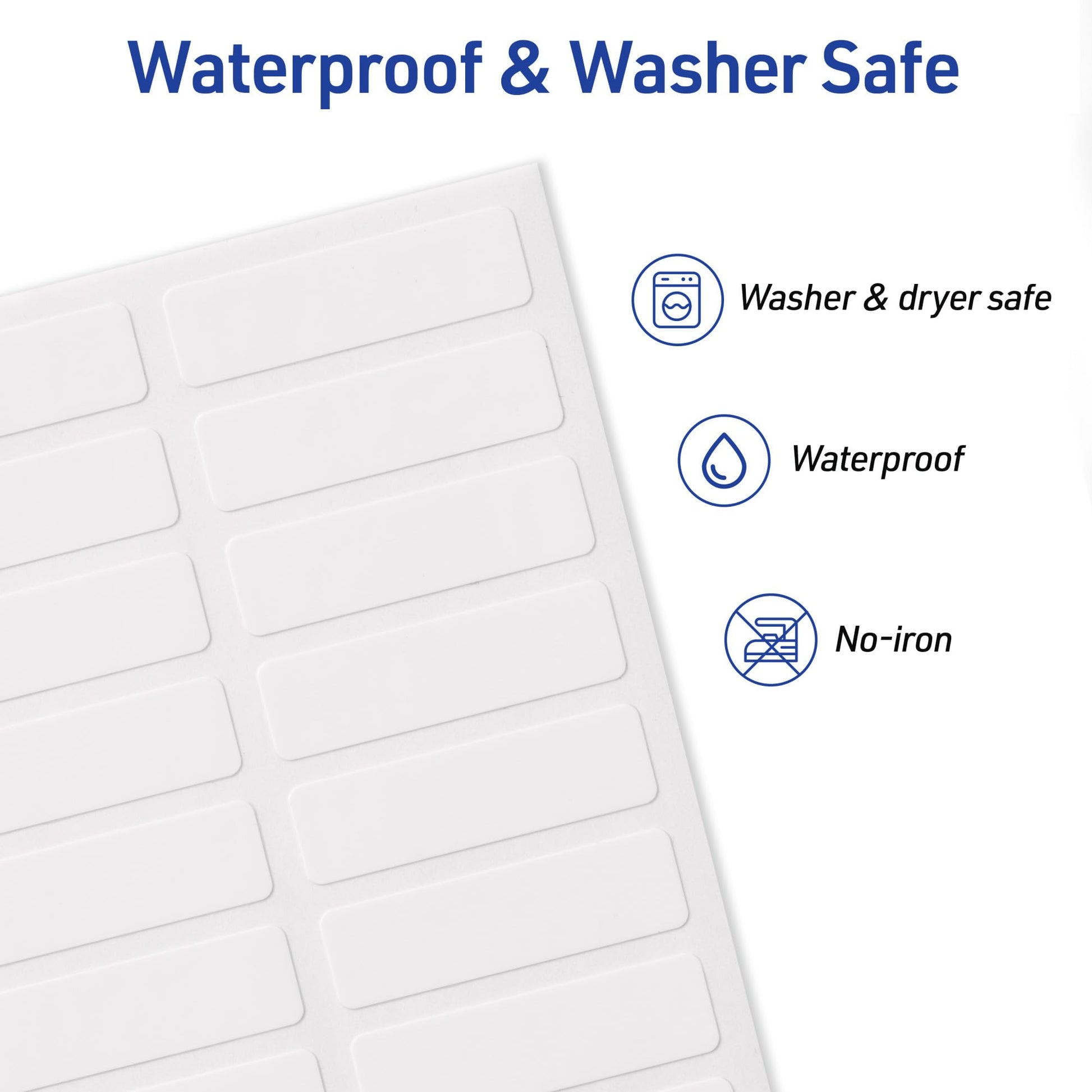 AVERY No Iron Clothing Labels, Washer & Dryer Safe, Writable Fabric Labels, 54 Labels, 1 Pack (40720), White, 1/2"x1-3/4" Avery