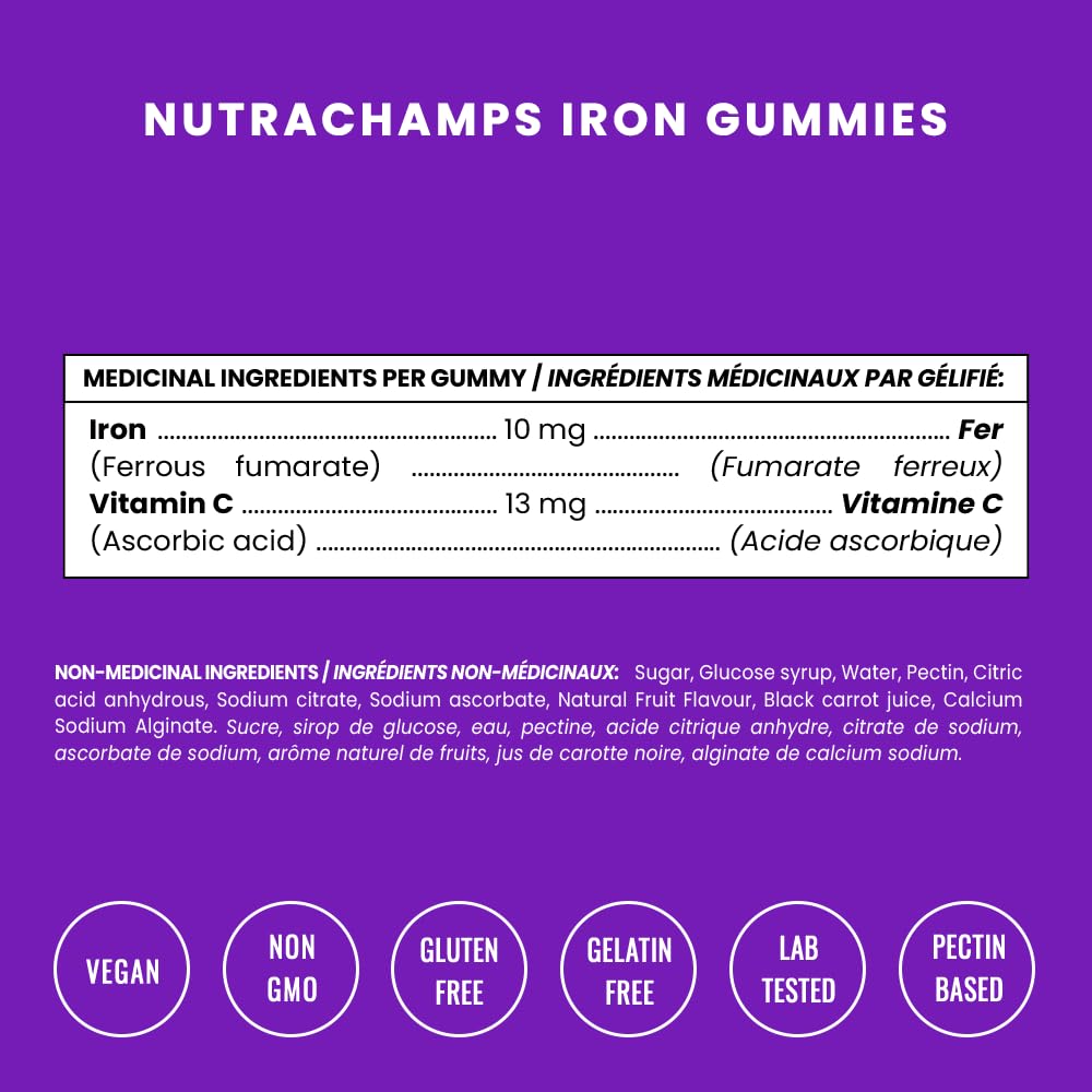 Iron Gummies with Vitamin C | 10mg Iron Per Gummy | Iron Supplements for Women & Men | Vegan Gummies | Blood Cell Formation Support | Energy, Focus, Immune Support | Vegan & Non-GMO (1) - Available at All In One Marketplace Canada