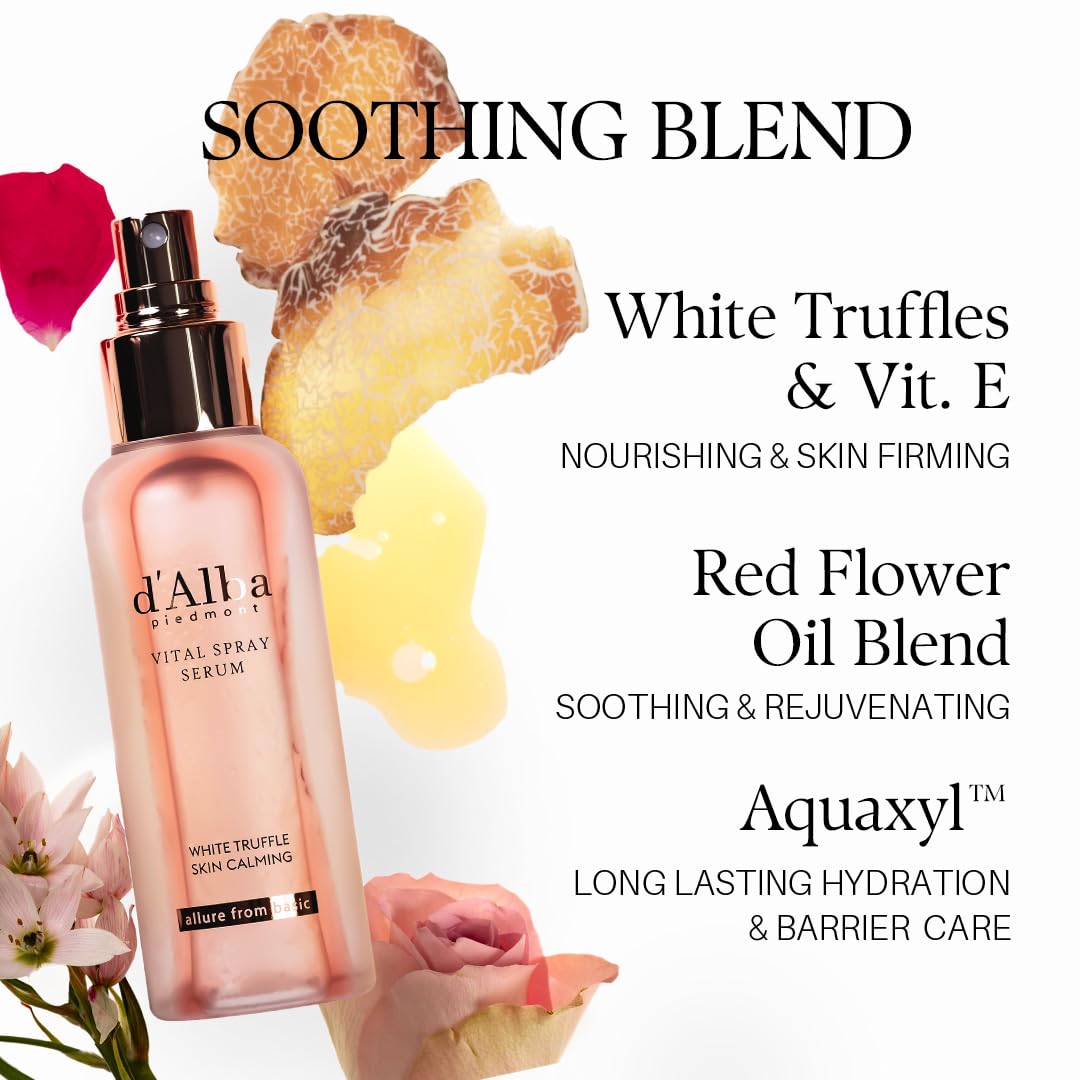 d'alba Piedmont Italian White Truffle Vital Spray Serum, Vegan Skincare, Calming and Hydrating Facial Mist with White Truffles for Red and Sensitive Skin, Glow Serum, Surfactant Free, All in One Care, Korean Skincare - Available at All In One Marketplace Canada