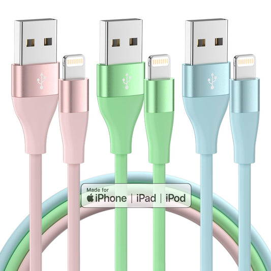 Bkayp iPhone Charger Apple MFi Certified 3Pack 10 FT Lightning Cable Fast Charging iPhone Charger Cord Compatible with iPhone 14 13 12 11 Pro Max XR XS X 8 7 6 Plus SE iPad and More - Multi Color - Available at All In One Marketplace Canada