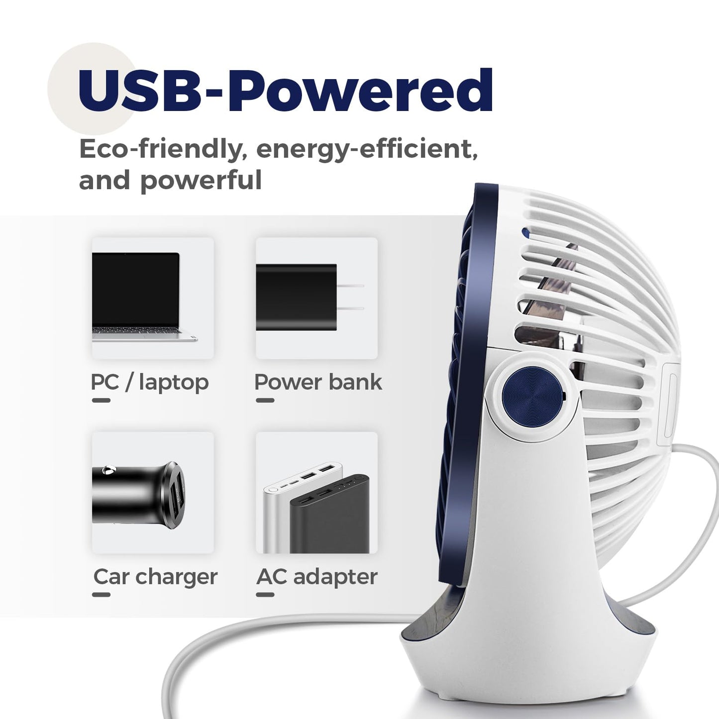 OCOOPA Small USB Desk Fan Table Fan 5'' with Strong Airflow & Quiet Operation, Portable Cooling Mini Fan 3 Speed, 360°Rotatable Head for Home Office Bedroom Desktop