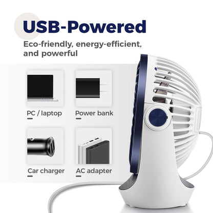 OCOOPA Small USB Desk Fan Table Fan 5'' with Strong Airflow & Quiet Operation, Portable Cooling Mini Fan 3 Speed, 360°Rotatable Head for Home Office Bedroom Desktop