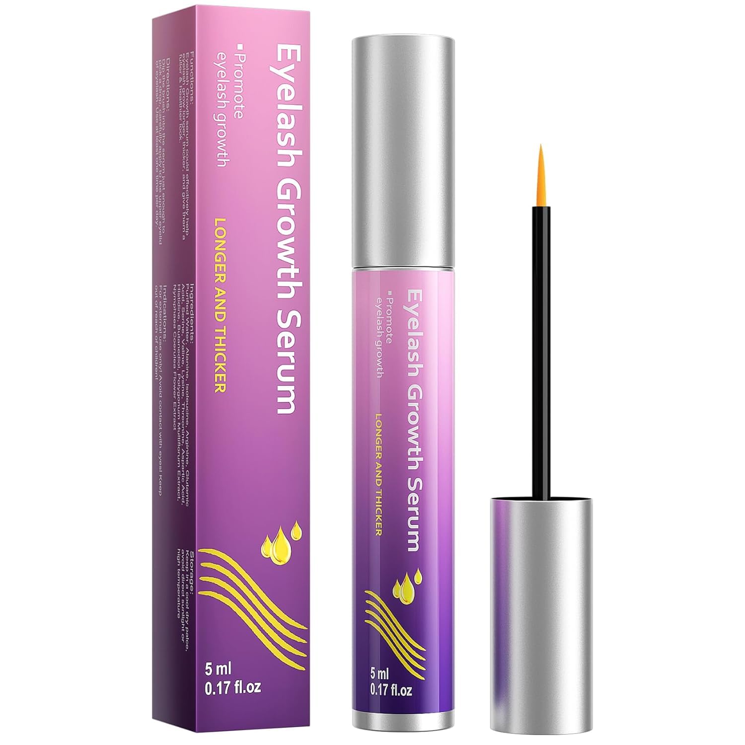 Lash Serum for Growth, Premium Eyelash Enhancer Care for Longer Thicker & Fuller, Gentle Formula Safe for Sensitive Eyes Non-Irritating Daily Use at Home & Travel - 5ml - Available at All In One Marketplace Canada