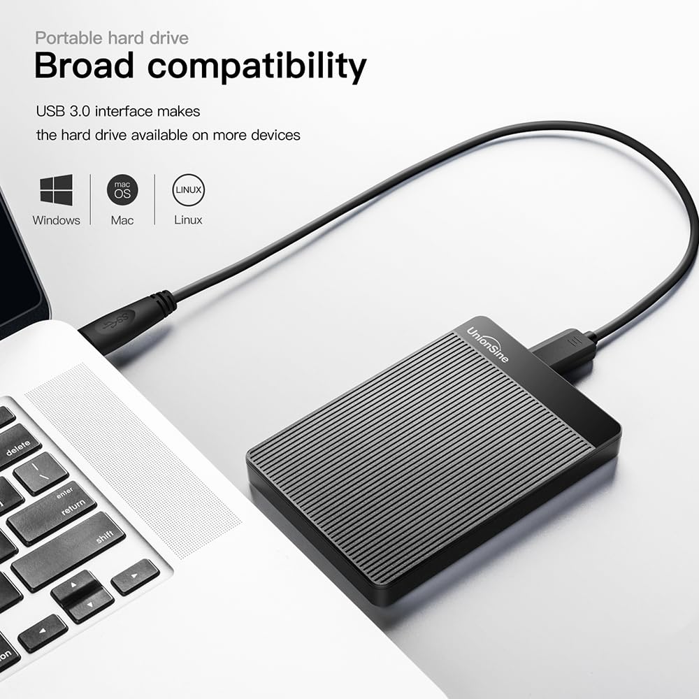UnionSine 2TB Ultra Slim Portable External Hard Drive HDD-USB 3.0 Storage for PC, Mac, Laptop, PS4, Xbox one, Xbox 360-(Black)