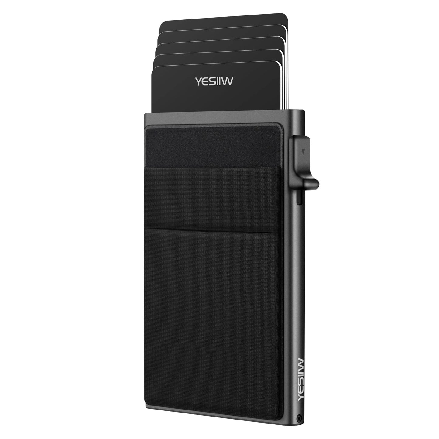 YESIIW Minimalist Pop up Card Holder Wallet for Men RFID Blocking | Slim Business Credit Card Wallet with Money Pocket | Aluminum Metal Bank Card Case for Notes and Coins and Debit Cards | Black