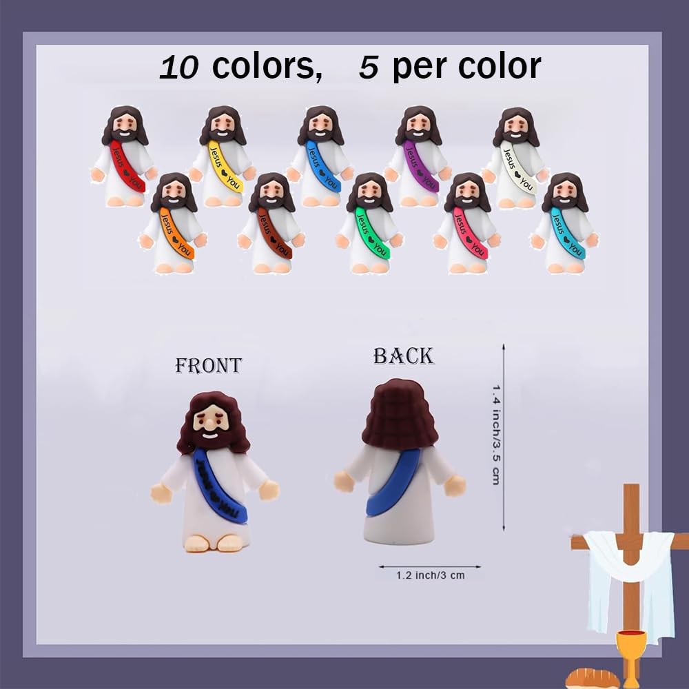 50 Pack Little Jesus Figures, Mini Jesus Figurines in Bulk, Love You for Easter Egg Filling Little Tiny Figures for Church Christmas Party Favors Baptism Gifts (Mix Color 10) 🍁 All In One Marketplace Canada