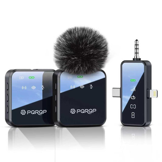 PQRQP 3-in-1 Mini Microphone for iPhone/Android/Camera, Hi-Fi Audio, 48kHz/24-bit,Wireless Microphone, 328ft Range, 18H Battery, Lapel Mic with Noise Reduction for TikTok, YouTube