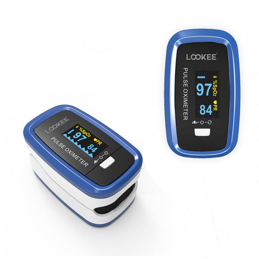 LOOKEE LK50D1 Deluxe Fingertip Pulse Oximeter | Proudly Canadian Finger SpO2 Blood Oxygen Monitor with Auto Rotate OLED Display, Plethysmograph & Pulse Graph | Blue - Available at All In One Marketplace Canada