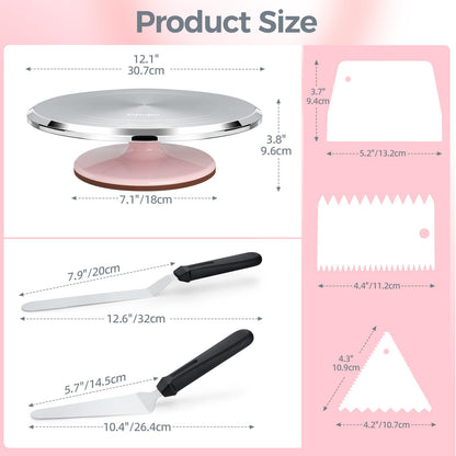 Ohuhu Cake Turntable, 12" Aluminium Stand with Smoother & Scrapers, Pink 🍁 All In One Marketplace Canada