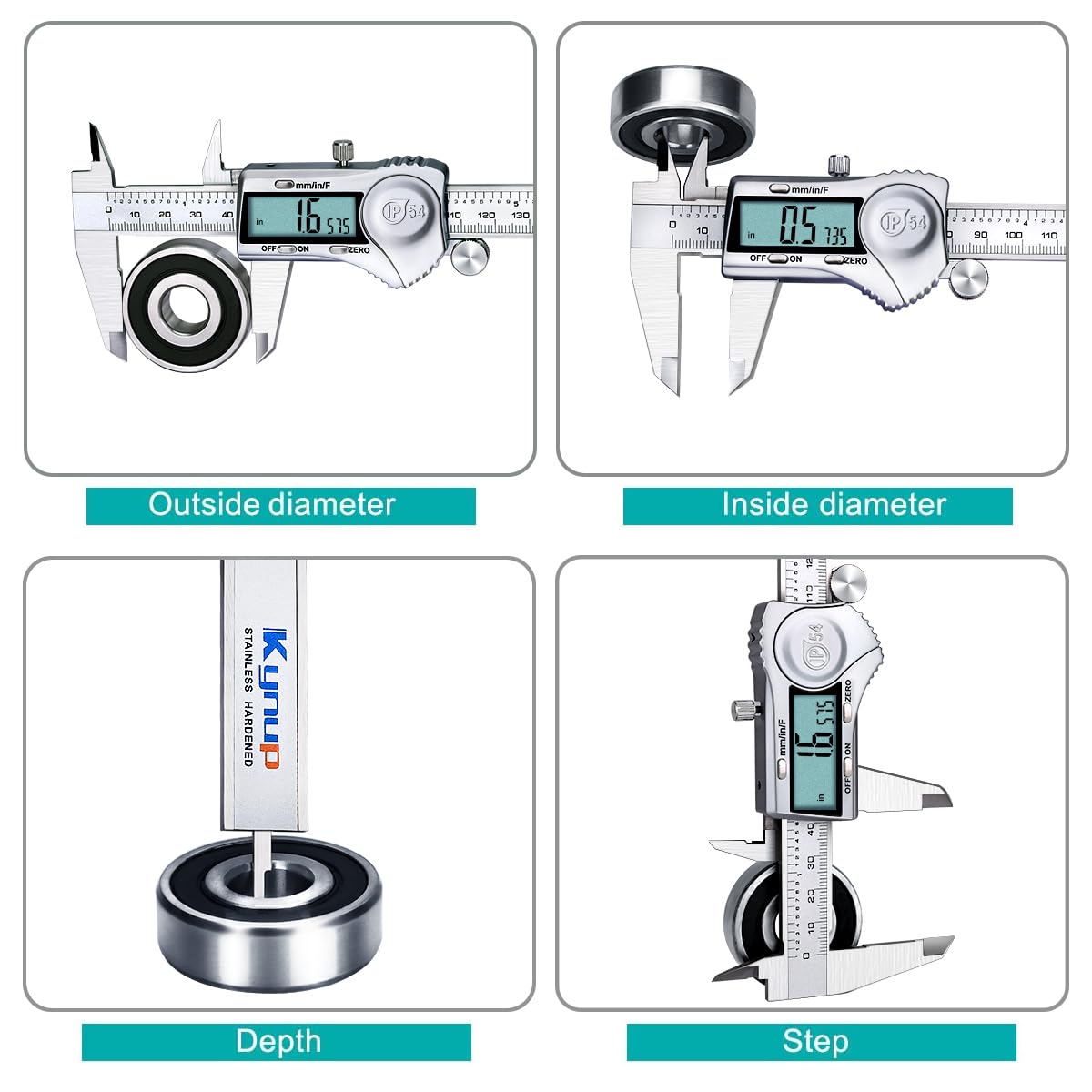 Kynup Digital Caliper, Calipers 6 Inch Measuring Tool with Stainless Steel, IP54 Splash Proof Protection Design, Easy Switch from Inch Metric Fraction, Large LCD Screen (150mm)