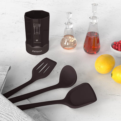 Silicone Cooking Utensils Set - 446°F Heat Resistant Kitchen Utensils,Spatula Sets,Turner Tongs,Spoon,Kitchen Utensil Gadgets Tools Set for Nonstick Cookware,Dishwasher Safe BPA Free (Gray)