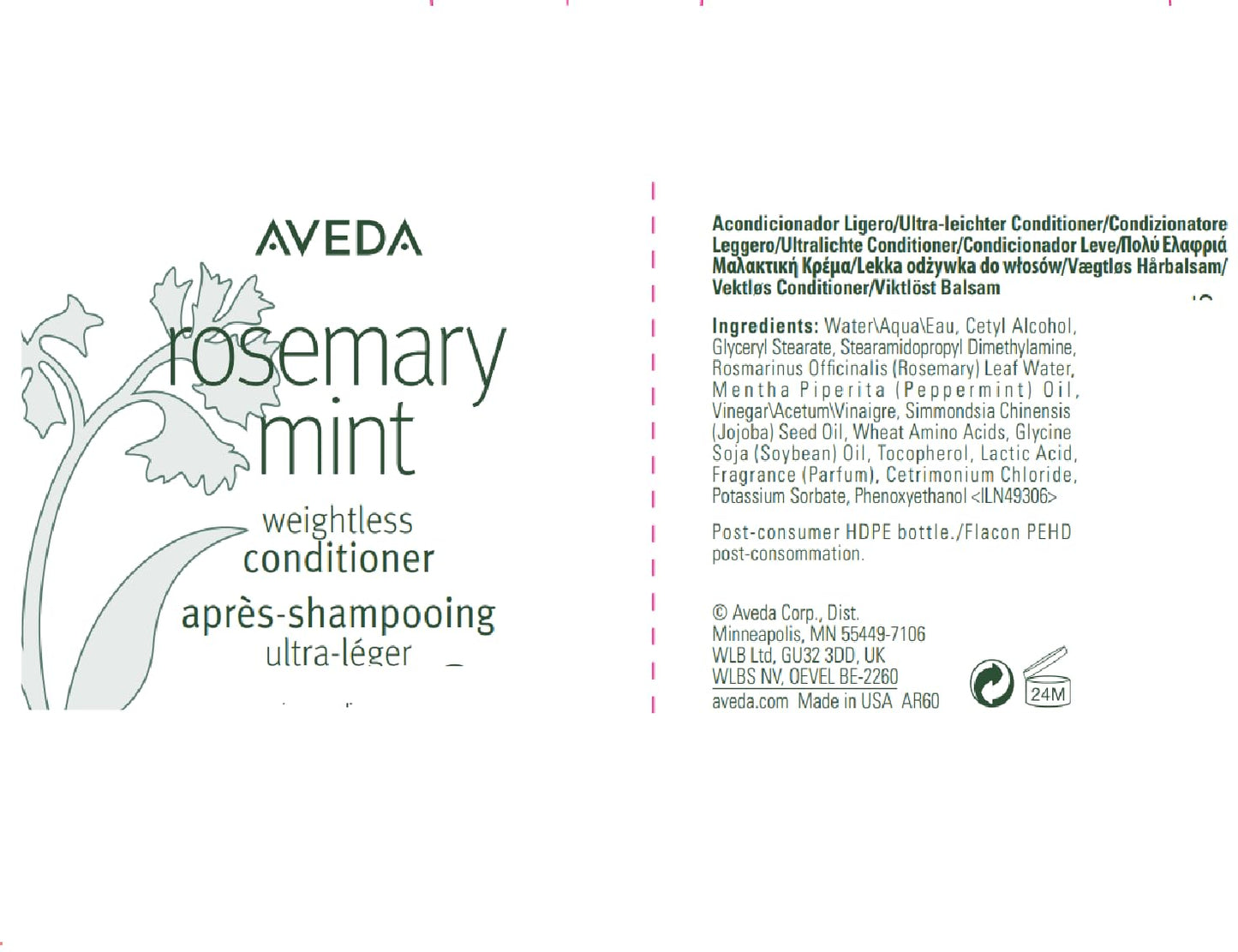 Aveda Rosemary Mint Weightless Conditioner | Lightweight Daily Conditioner | Adds Body & Shine| for Normal to Oily Hair, Fine to Medium Hair Types | Colour Safe | 97% Naturally Derived*, 1000ml Aveda