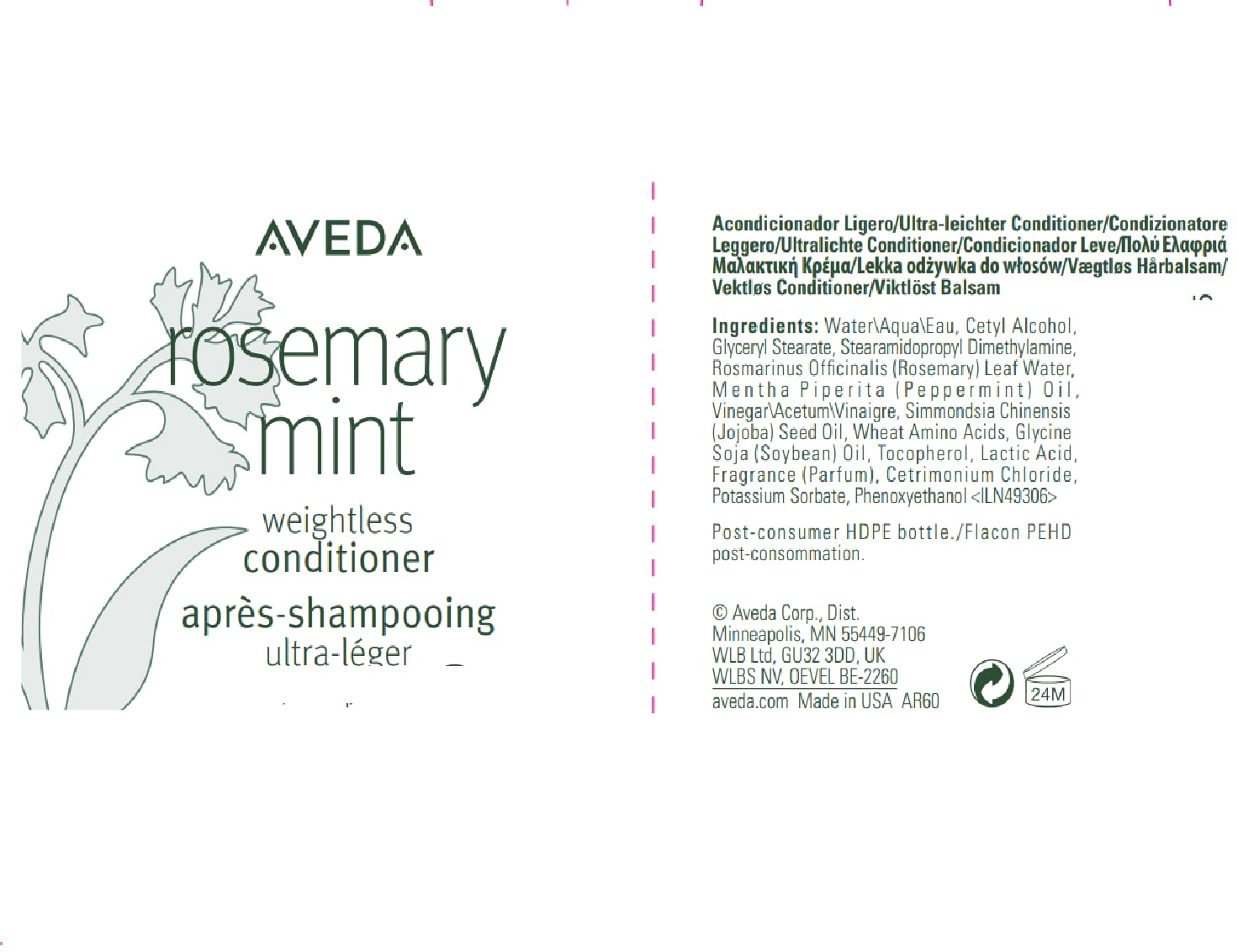 Aveda Rosemary Mint Weightless Conditioner | Lightweight Daily Conditioner | Adds Body & Shine| for Normal to Oily Hair, Fine to Medium Hair Types | Colour Safe | 97% Naturally Derived*, 1000ml Aveda