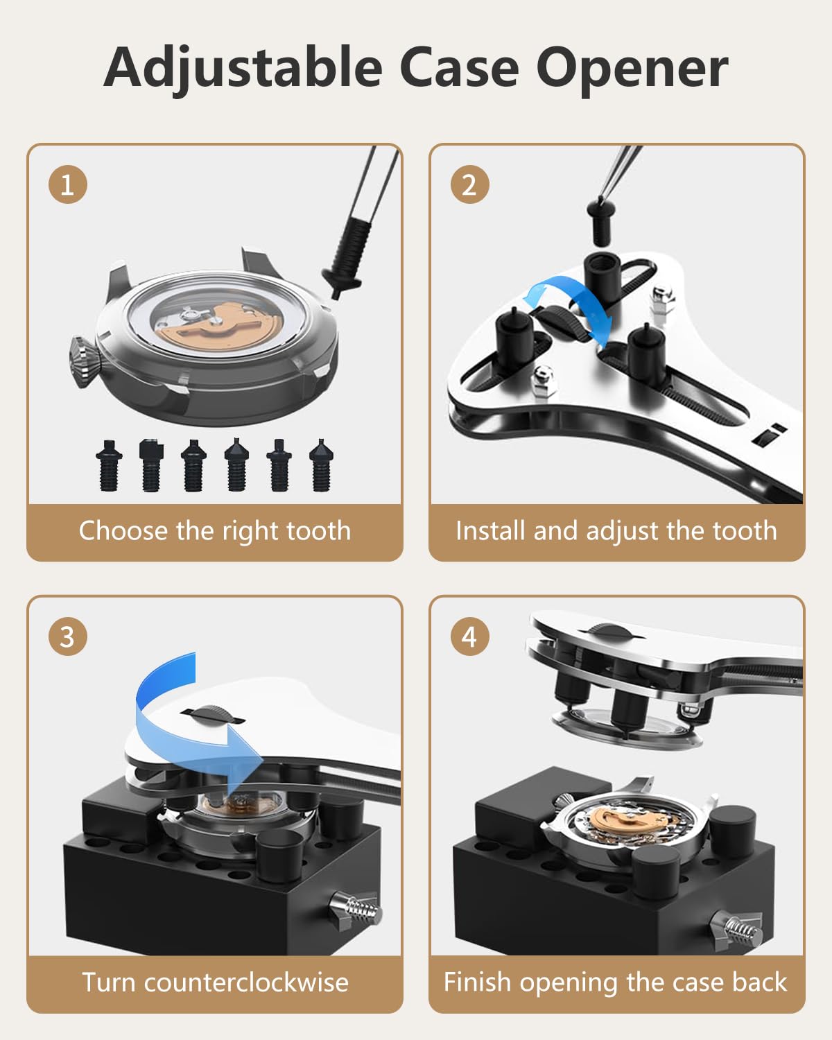 EasyTime Watch Repair Kit, Watch Link Removal Tool, Watch Band Adjustment, Including Watch Back Case Opener, Spring Bar, Operation Manual, Suitable for Battery Replacement and Strap disassemble - Available at All In One Marketplace Canada