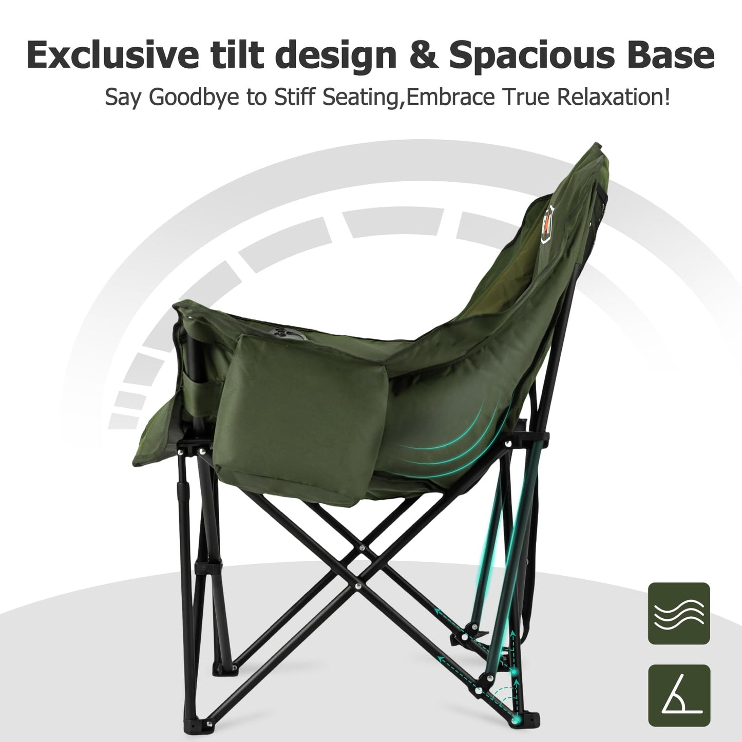 Overmont Oversized XL Camping Chair for Adults - 400lbs Support Heavy-Duty Padded Folding Chair with Side Pocket Cup Holder Cooling Bag for Outdoor Sports Garden Beach Fishing Lawn Green 🍁 All In One Marketplace Canada