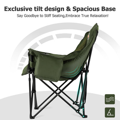 Overmont Oversized XL Camping Chair for Adults - 400lbs Support Heavy-Duty Padded Folding Chair with Side Pocket Cup Holder Cooling Bag for Outdoor Sports Garden Beach Fishing Lawn Green 🍁 All In One Marketplace Canada