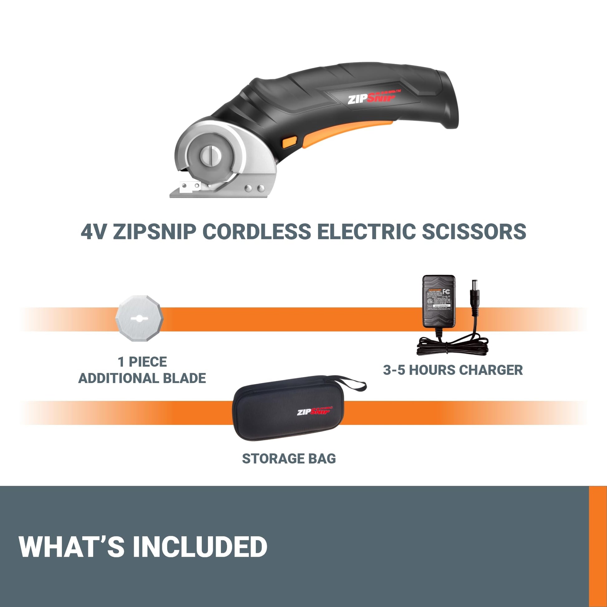 Worx Zipsnip Cordless Electric Scissors, Rechargeable Cardboard Cutter, 4V Powerful Fabric Scissors with 2 Safety Blades and Storage Bag WX082L.2 - Available at All In One Marketplace Canada