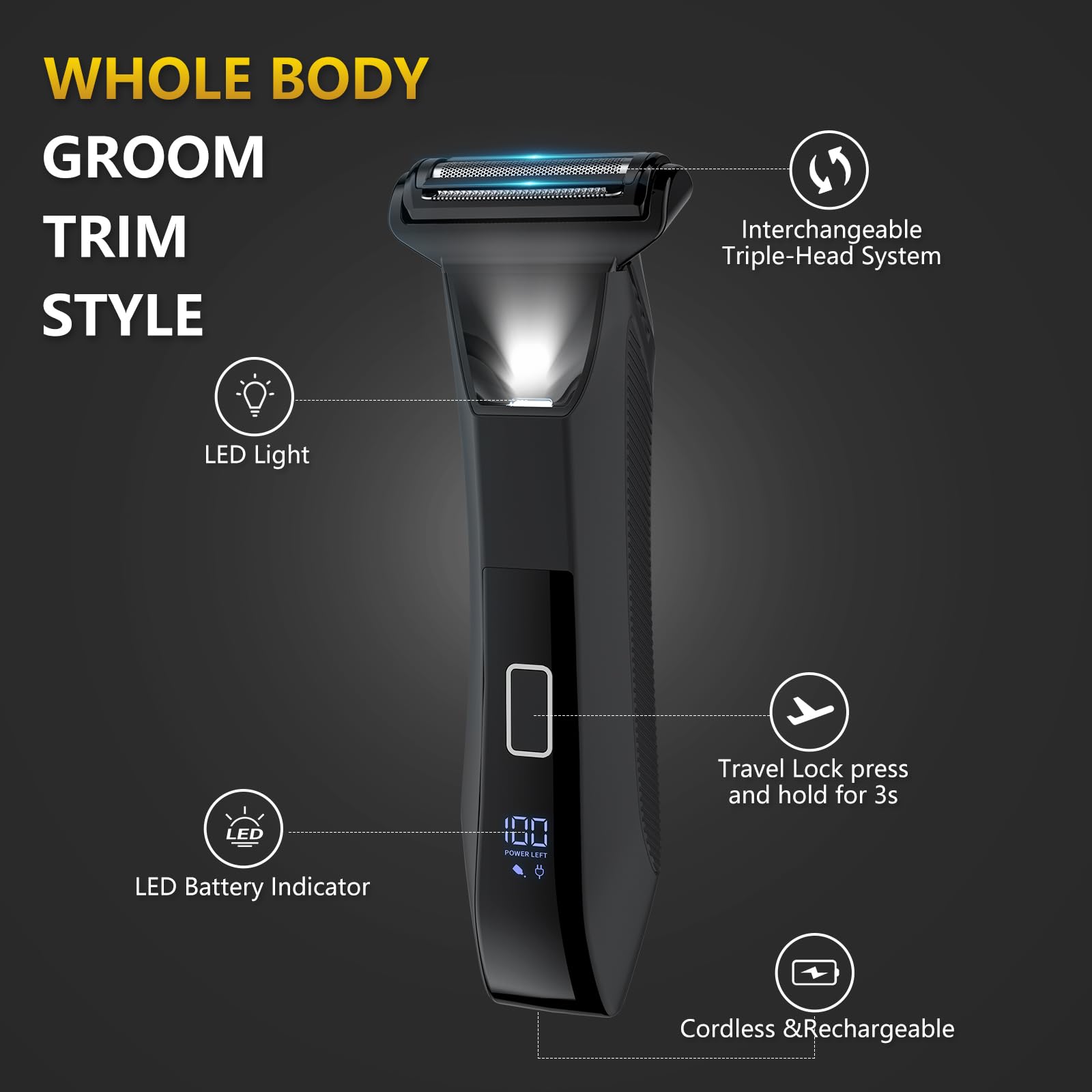 Manscape 3-in-1 Body Trimmer for Men, Groin, Pubic & Ball Hair Shaver No-Nick, Nose Hair Trimmer, Body Groomer for Smooth Shaving, Lightweight with Travel Lock, LED Display, IPX7 Waterproof, Gift Men - Available at All In One Marketplace Canada