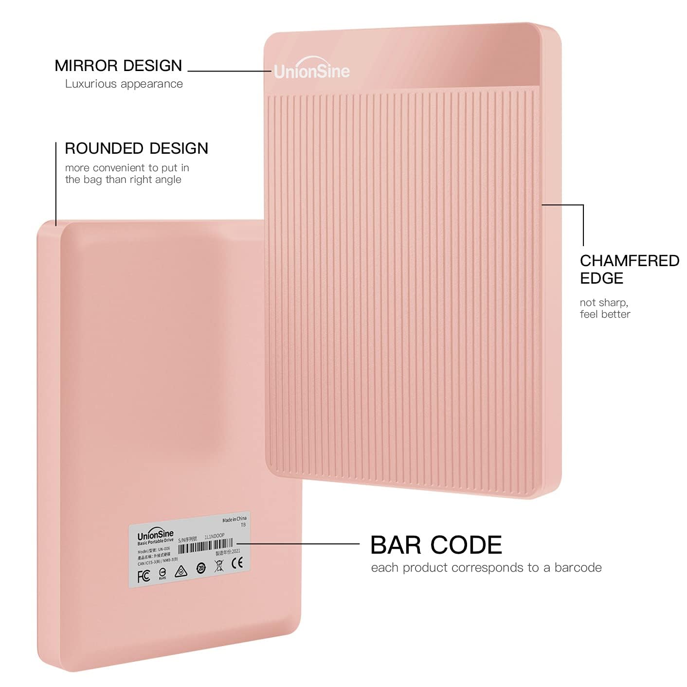 UnionSine 500GB Ultra Slim Portable External Hard Drive USB3.0 HDD Storage for PC,Mac, Desktop, Laptop, PS4, Xbox One, Xbox 360-Super Fast Transmission-HD-2510(Pink)