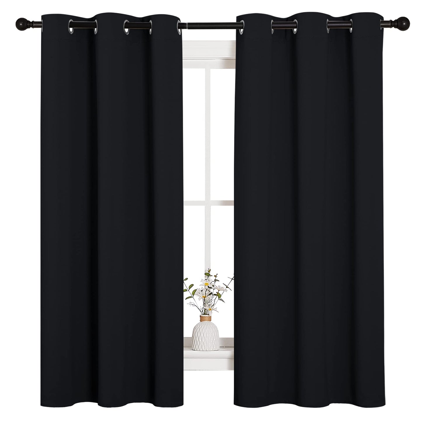 NICETOWN Blackout Curtains 2 Panels for Bedroom- Halloween Thermal Insulated Grommet Blackout Curtains 63 Inches Long for Living Room/Kitchen Rideaux occultants (2 Panels,W42 x L63 -Inch,Black)