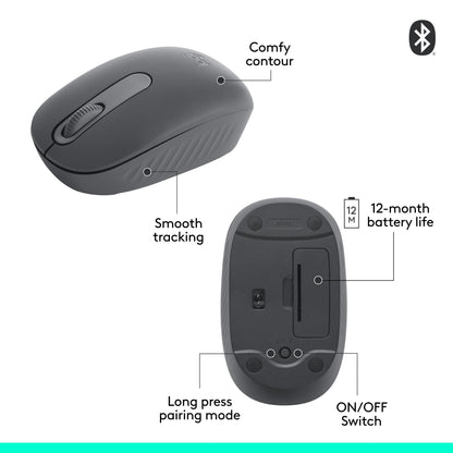 Logitech M196 Bluetooth Wireless Mouse, Compact and Portable Mouse for Laptops, Tablets and More, 12-Month Battery, Smooth Tracking, Compatible with PC and Mac, Windows and macOS - Graphite - Available at All In One Marketplace Canada
