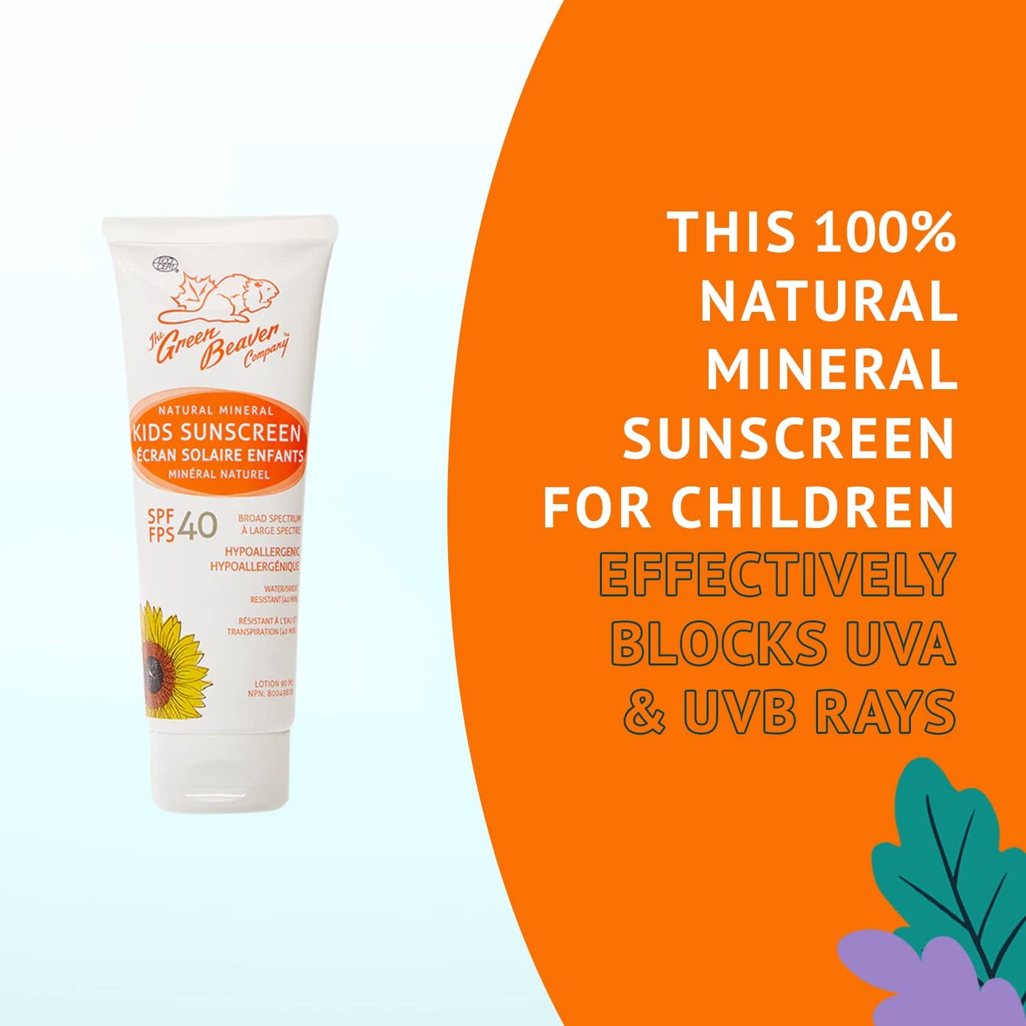 Green Beaver SPF 40 Sport Sunscreen for Kids, 100% Natural Lotion, Reef Safe, Mineral made with Organic Ingredients, Broad-Spectrum UVA and UVB Sun Protection, Water and Sweat resistant, Benzene-free, Hypoallergenic and Hydrating for the Skin, 90ml The Green Beaver Company