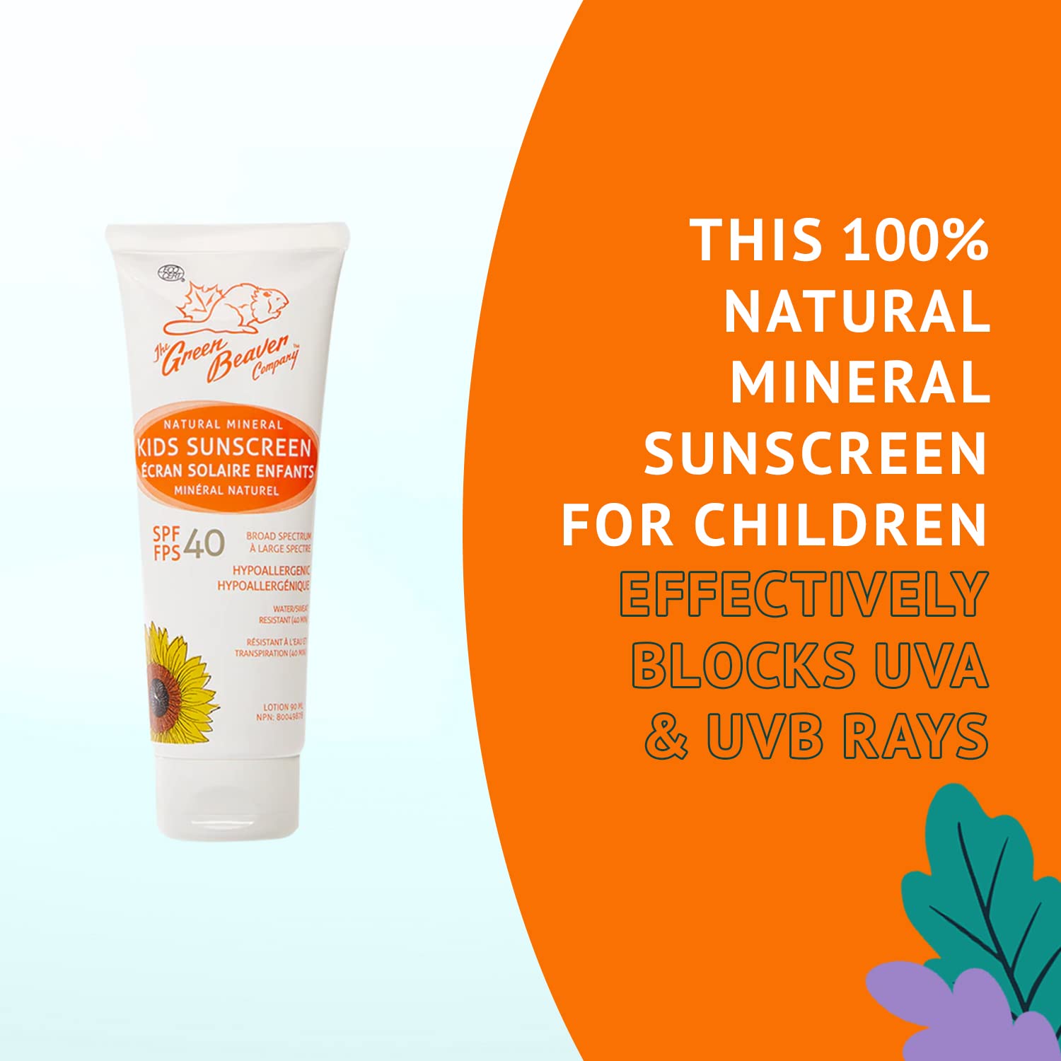 Green Beaver SPF 40 Sport Sunscreen for Kids, 100% Natural Lotion, Reef Safe, Mineral made with Organic Ingredients, Broad-Spectrum UVA and UVB Sun Protection, Water and Sweat resistant, Benzene-free, Hypoallergenic and Hydrating for the Skin, 90ml The Green Beaver Company