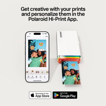 Polaroid Hi-Print - 2nd Generation Bluetooth Connected 2x3 Pocket Photo Dye-Sub Printer - White Printer Only (9128) Polaroid