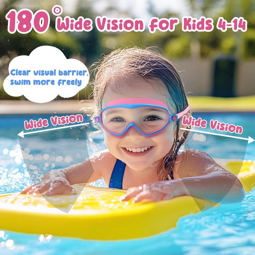 Kids Goggles Swimming, 2 Pack Kids Swimming Goggles for Age 4-14 Wide Vision Anti-Fog UV Protection Waterproof for Boys Girls