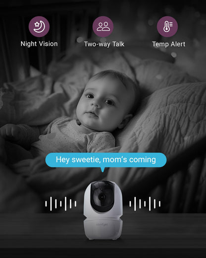 Comfyer BM01 7" HD Split-Screen Baby Monitor with 2 Cameras, Video Baby Monitor with Camera and Audio, Flexible Bracket, Non-WiFi, VOX Mode, 2 Way Audio, Remote PTZ, Auto Night Vision