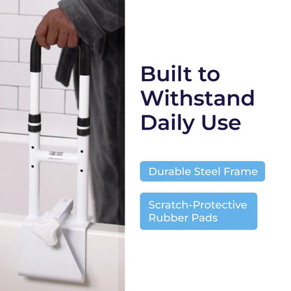 Drive Medical Adjustable Bathtub Grab Bar & Bathtub Safety Rail, White