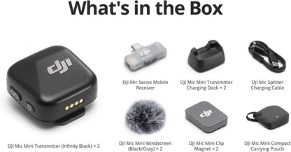 DJI Mic Mini (2 TX + 1 Mobile RX), Wireless Microphone for iPhone/Android, Plug and Play, Compact & Lightweight, Cross-Model Pairing, Premium Audio, Stable Transmission, Noise Cancelling