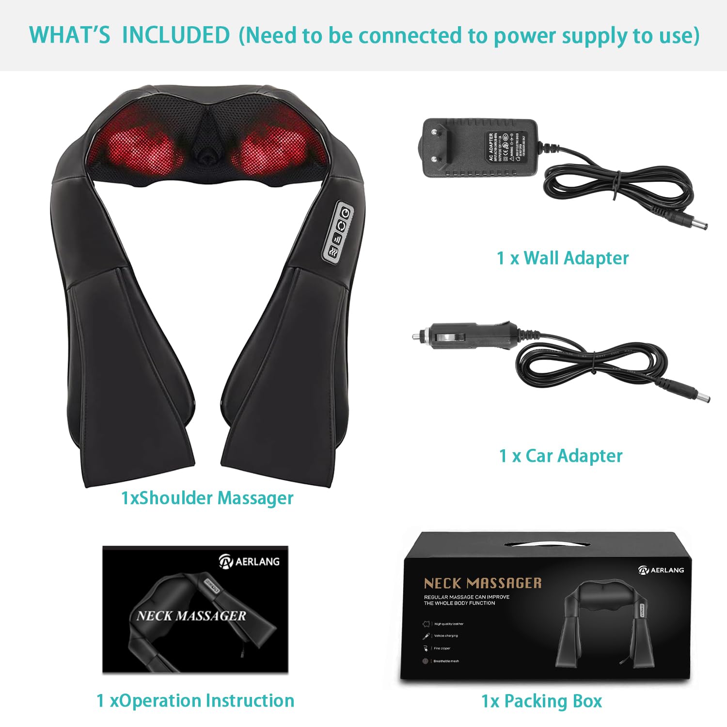 AERLANG Shiatsu Neck and Shoulder Massager, Back Massager with Heat Deeper Tissue Kneading Massage for Shoulder, Neck and Back Massage Electric Massagers-mothers Day Gift Ideas (NOT Cordless) - Available at All In One Marketplace Canada