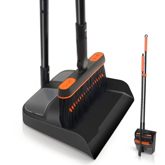JEHONN Broom and Dustpan Set for Home, Long Handle Lightweight 180 Degree Rotating Broom Set Indoor, Upright Standing Dust Pan with Comb Teeth, Store Sweep Set for Room Kitchen Office Lobby - Available at All In One Marketplace Canada