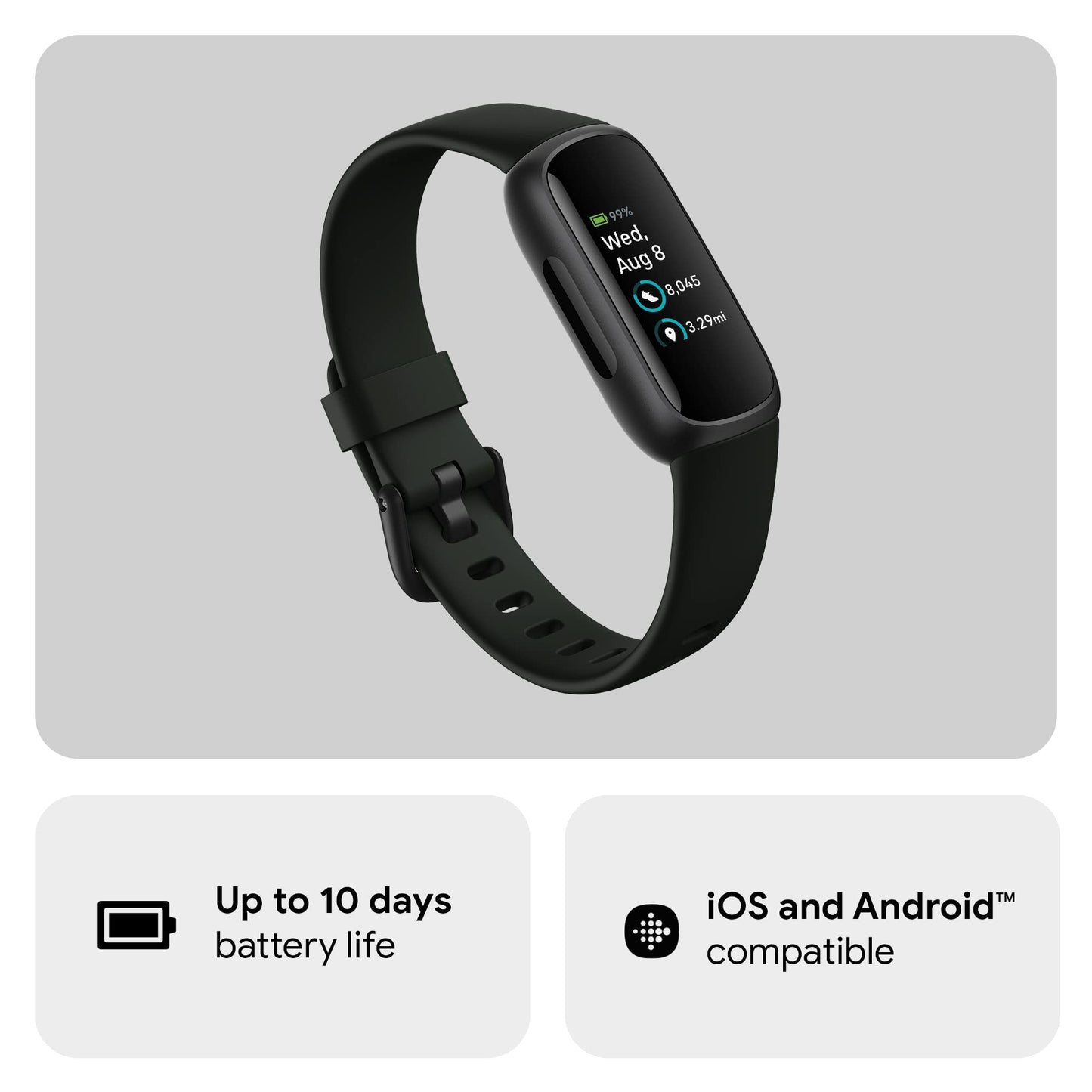 Google Fitbit Inspire 3 Health and Fitness Tracker with Stress Management, Workout Intensity, Sleep Tracking, 24/7 Heart Rate and More, Midnight Zen/black, One Size (S and L Bands Included)