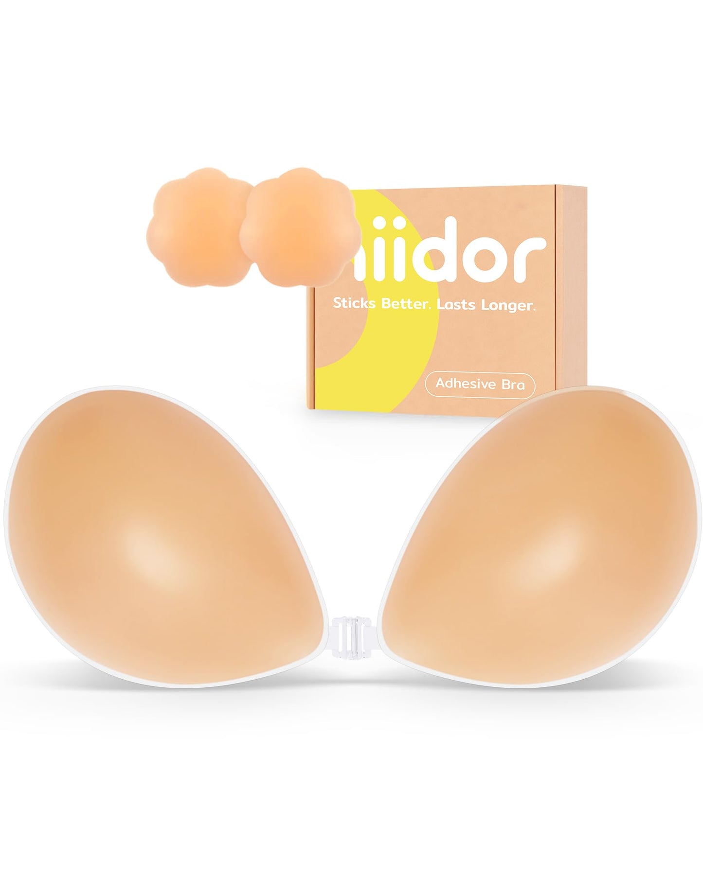 Niidor Adhesive Bra Strapless Sticky Invisible Push up Silicone Bra for Backless Dress with Nipple Covers Nude (C Cup)