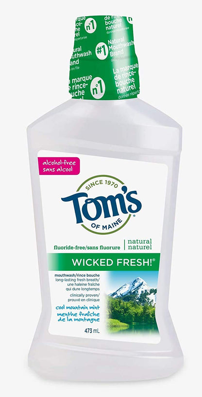 Tom's of Maine Wicked Fresh! Natural Fluoride Free Mouthwash, Cool Mountain Mint, 473ml, 6 pack Tom's of Maine