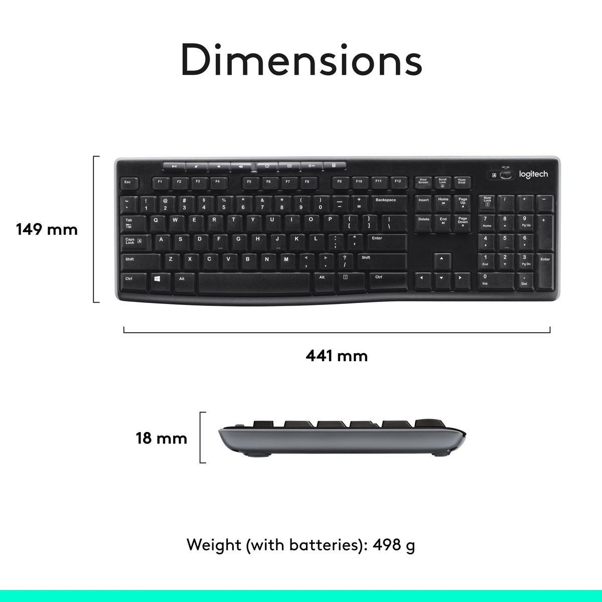 Logitech MK270 Full Size Wireless Keyboard and Mouse Combo - Black