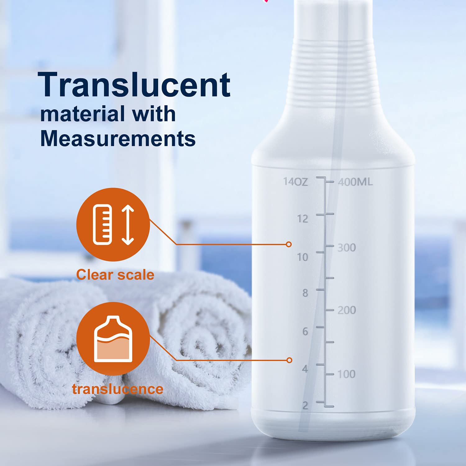 Veco Spray Bottle (5 Pack,16 Oz) with Measurements and Adjustable Nozzle(Mist & Stream Mode), HDPE Plastic Spray Bottles for Cleaning Solution,No Leak and Clog