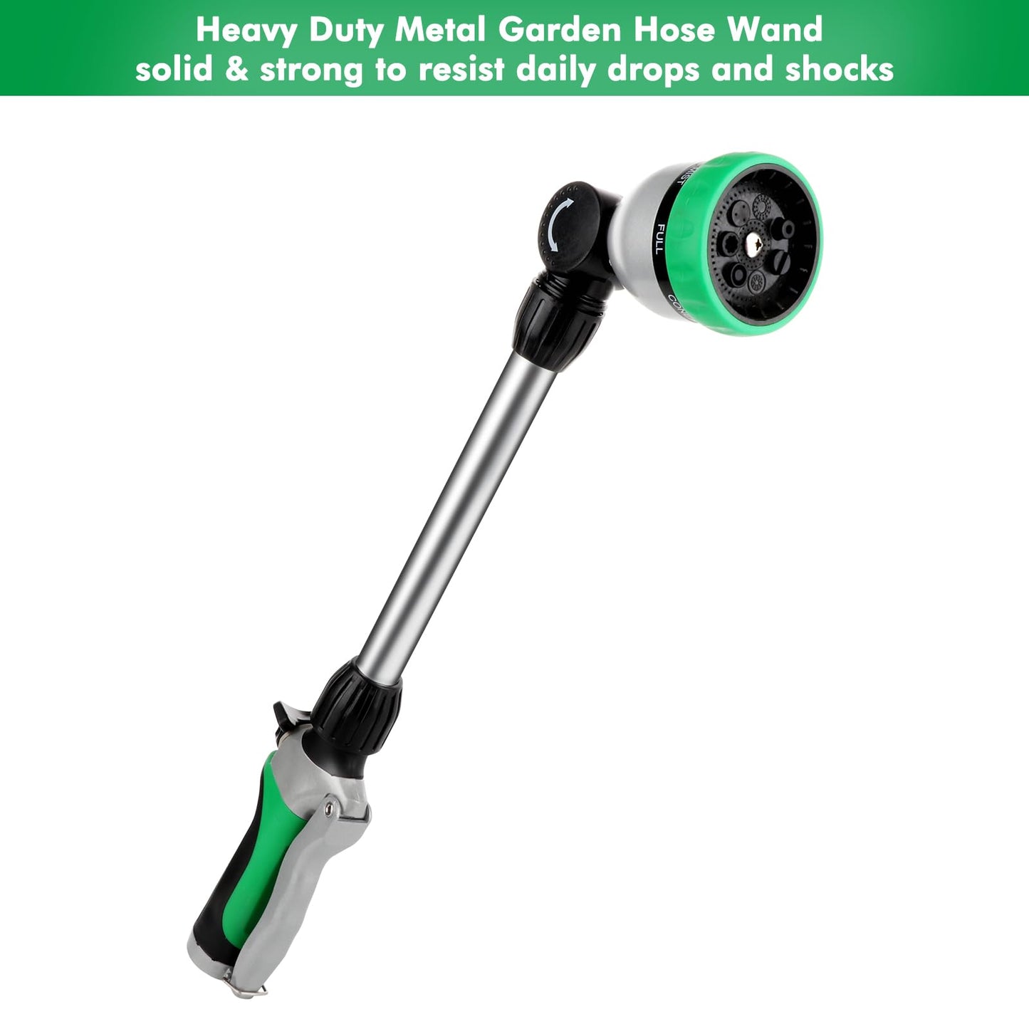 RESTMO Metal Watering Wand, Heavy Duty Garden Hose Wand with 180° Swivel Ratcheting Head, 16-Inch Hose Nozzle Sprayer with 7 Spray Patterns and Flow Control, Ideal to Water Hanging Baskets and Shrubs - Available at All In One Marketplace Canada